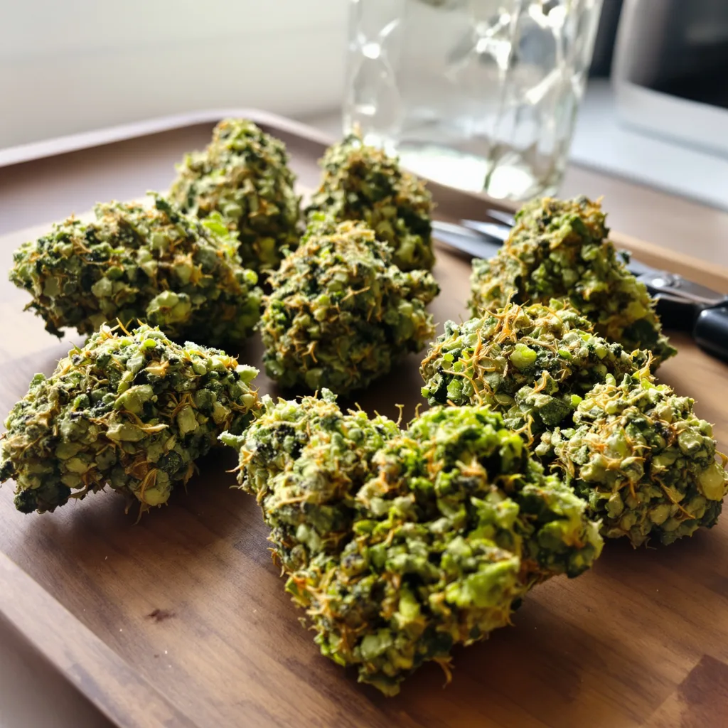 Bruce Almighty 10% indica / 90% sativa — fleur avec trichomes visibles