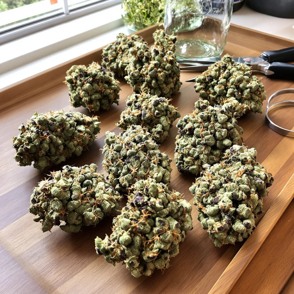 Bruce Banner 43% indica / 57% sativa — fleur avec trichomes visibles