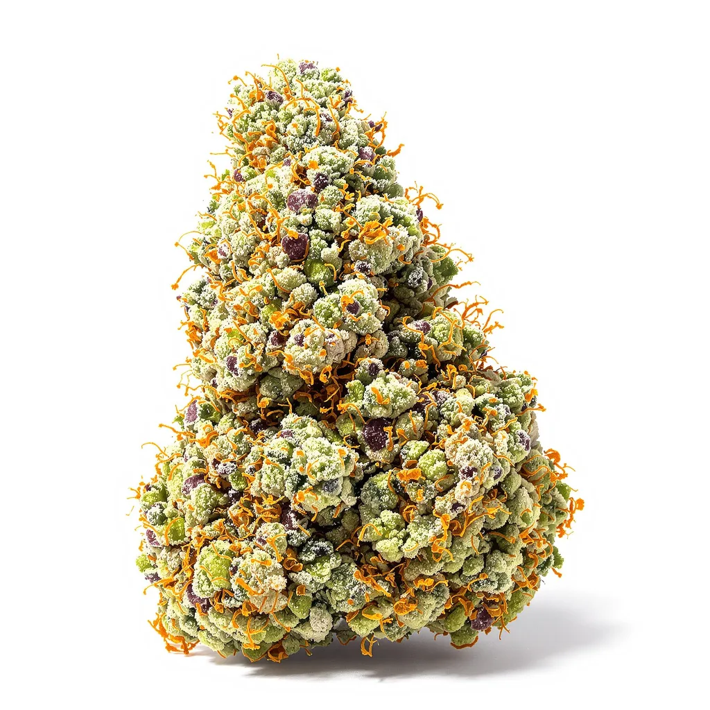 Bruce Banner 43% indica / 57% sativa — fleur avec trichomes visibles