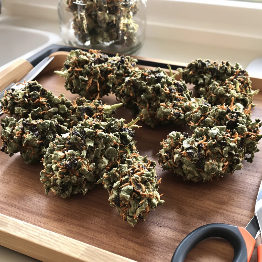 Bubba Gift 82% indica / 18% sativa — fleur avec trichomes visibles