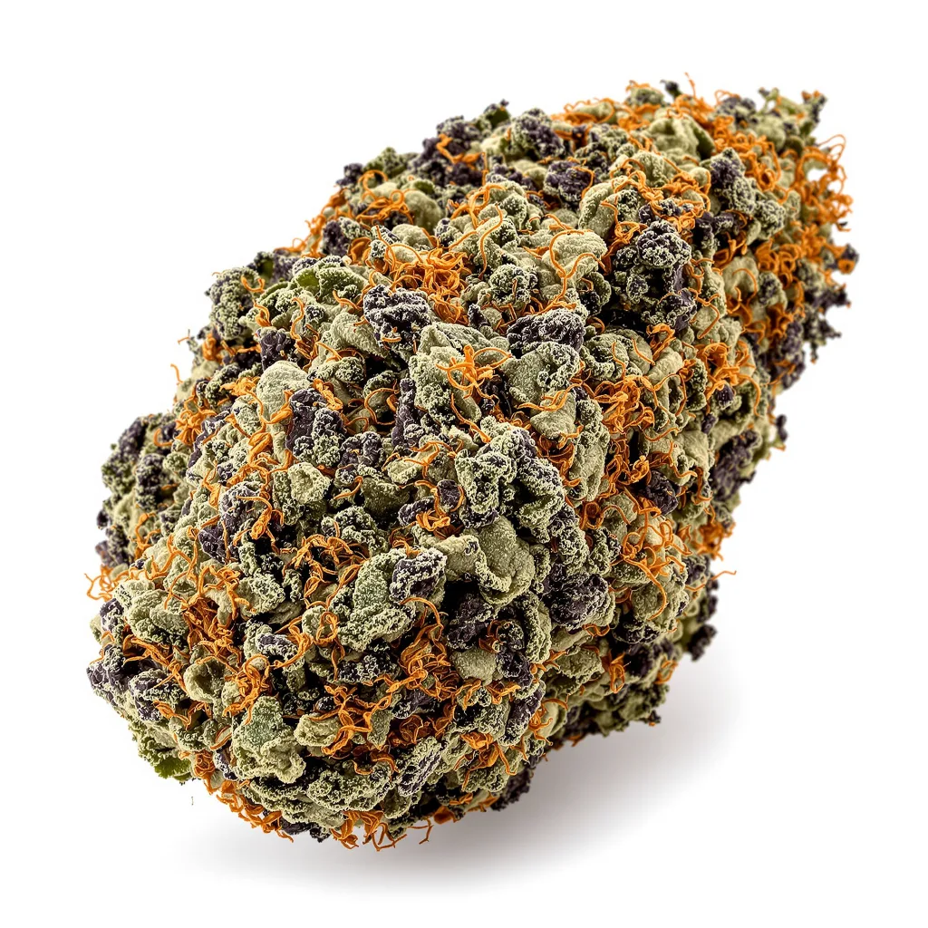 Bubba Gift 82% indica / 18% sativa — fleur avec trichomes visibles