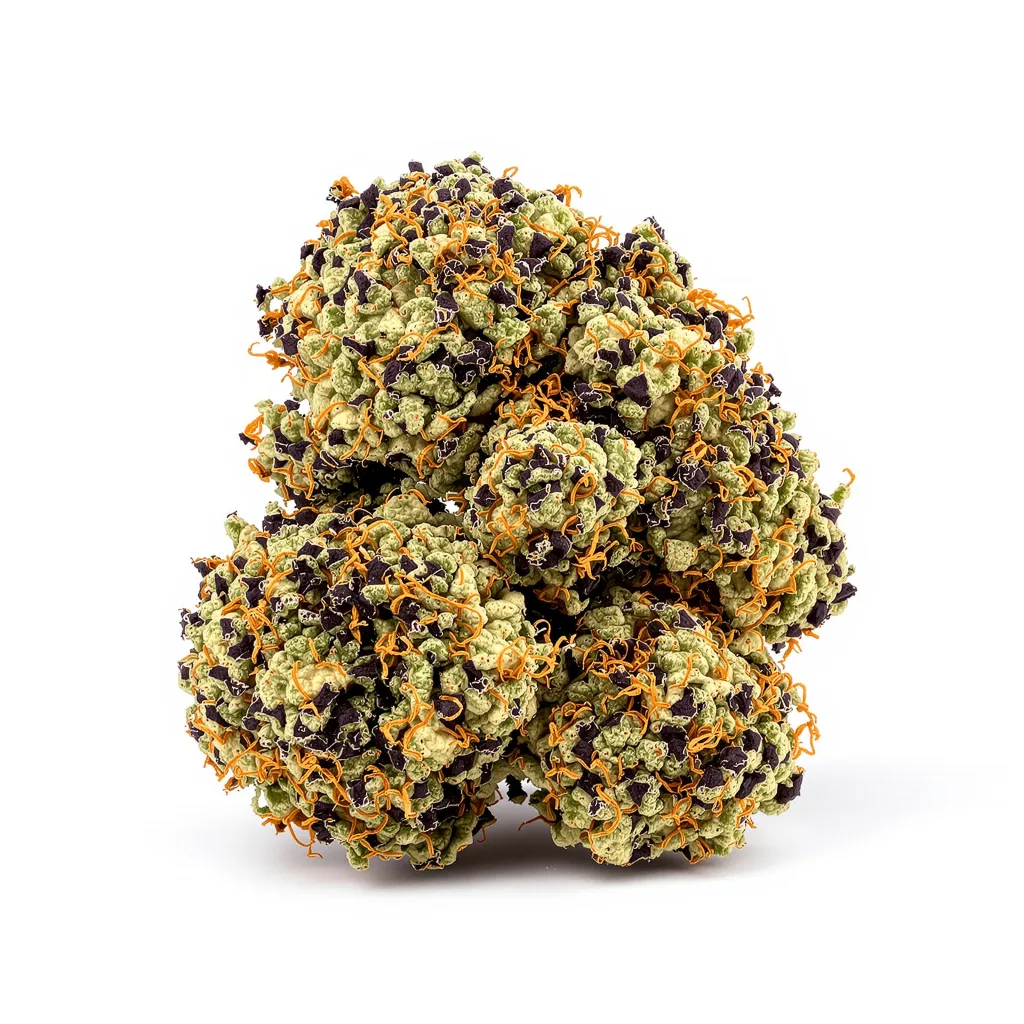Bubba Kush 80% indica / 20% sativa — fleur avec trichomes visibles