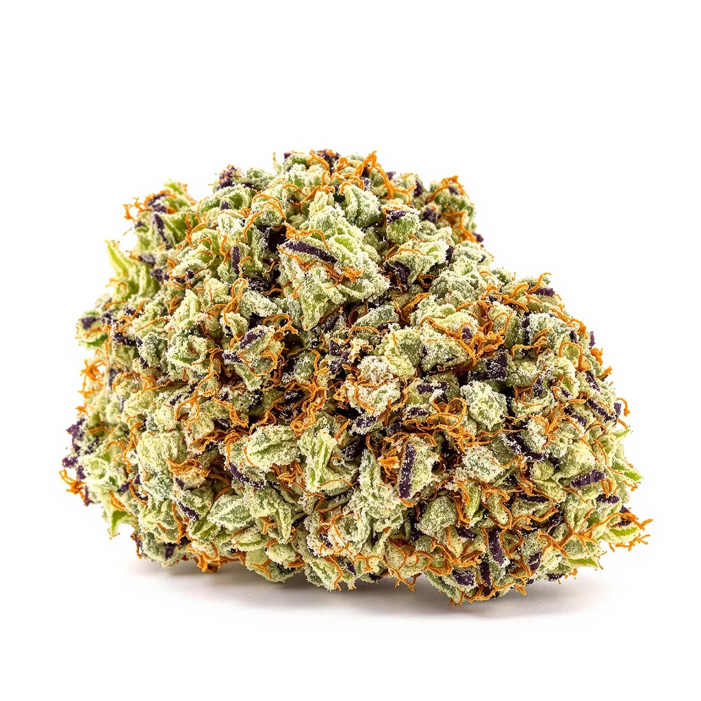 Bubba Tom Hayes 38% indica / 62% sativa — fleur avec trichomes visibles