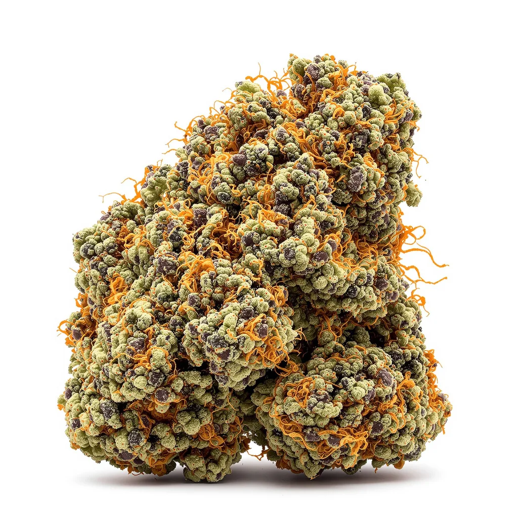 Bubble Cheese 70% indica / 30% sativa — fleur avec trichomes visibles