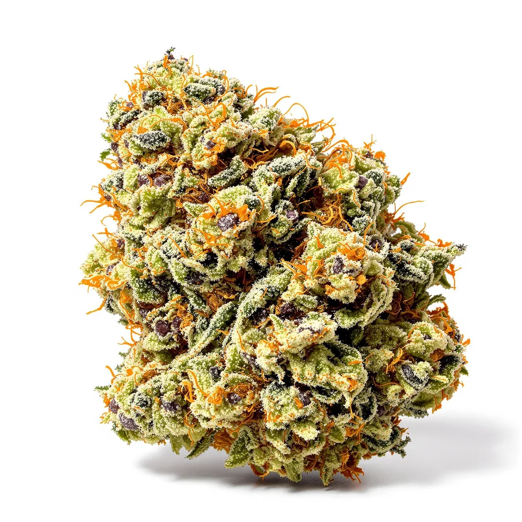 Bubblegum 59% indica / 41% sativa — fleur avec trichomes visibles