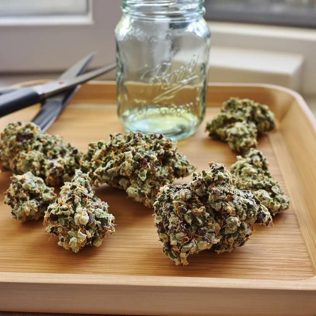 Bubblegum 59% indica / 41% sativa — fleur avec trichomes visibles