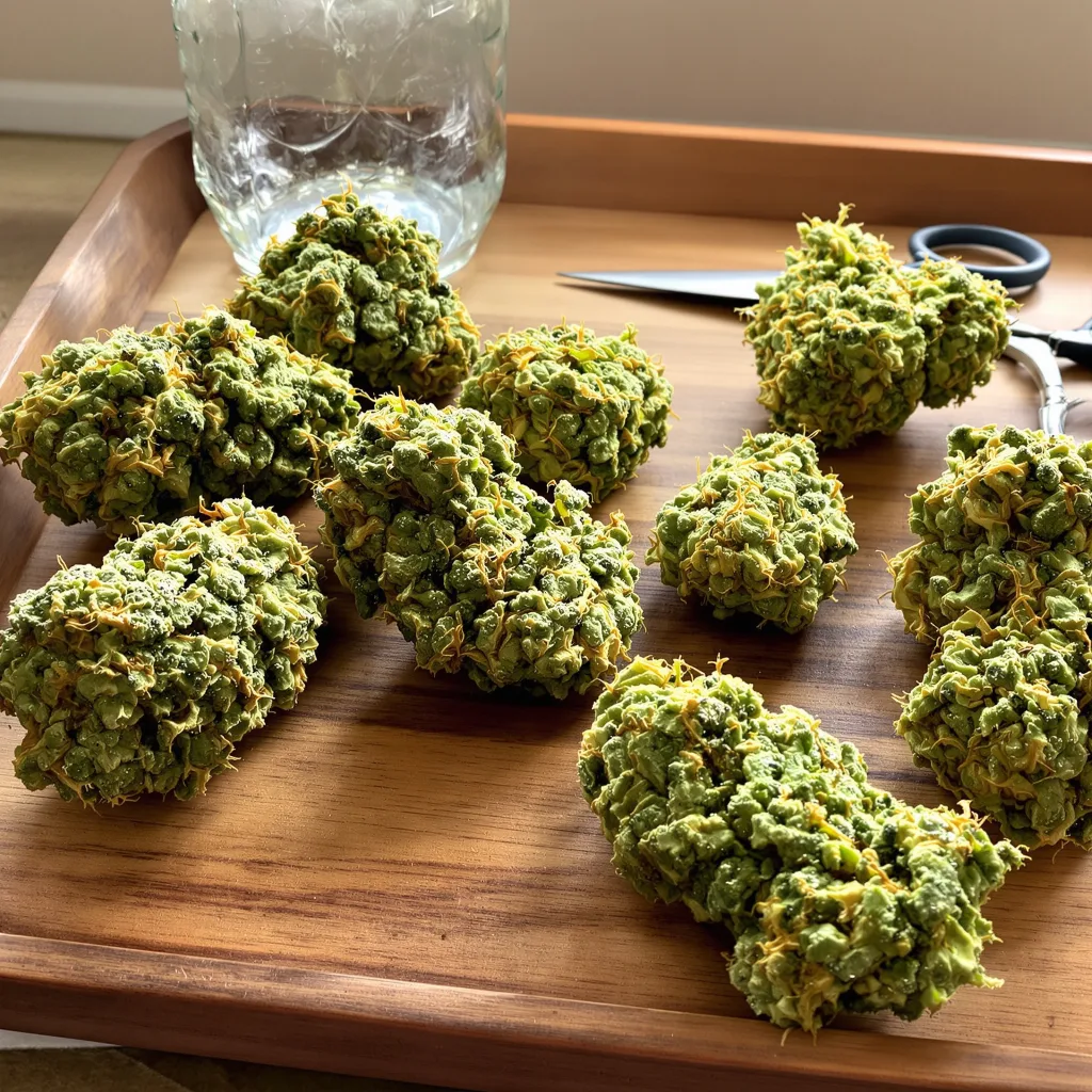 Bubblegum Haze 7% indica / 93% sativa — fleur avec trichomes visibles