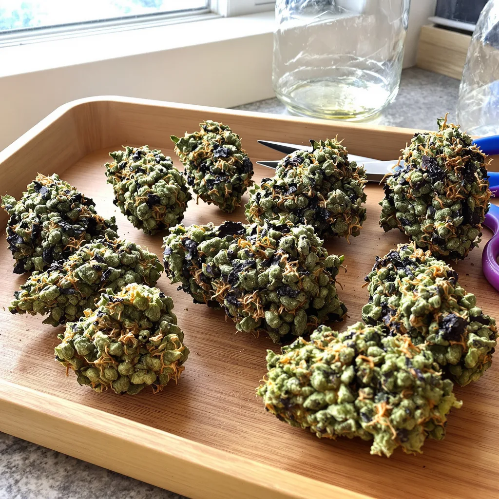 Buddha's Sister 80% indica / 20% sativa — fleur avec trichomes visibles