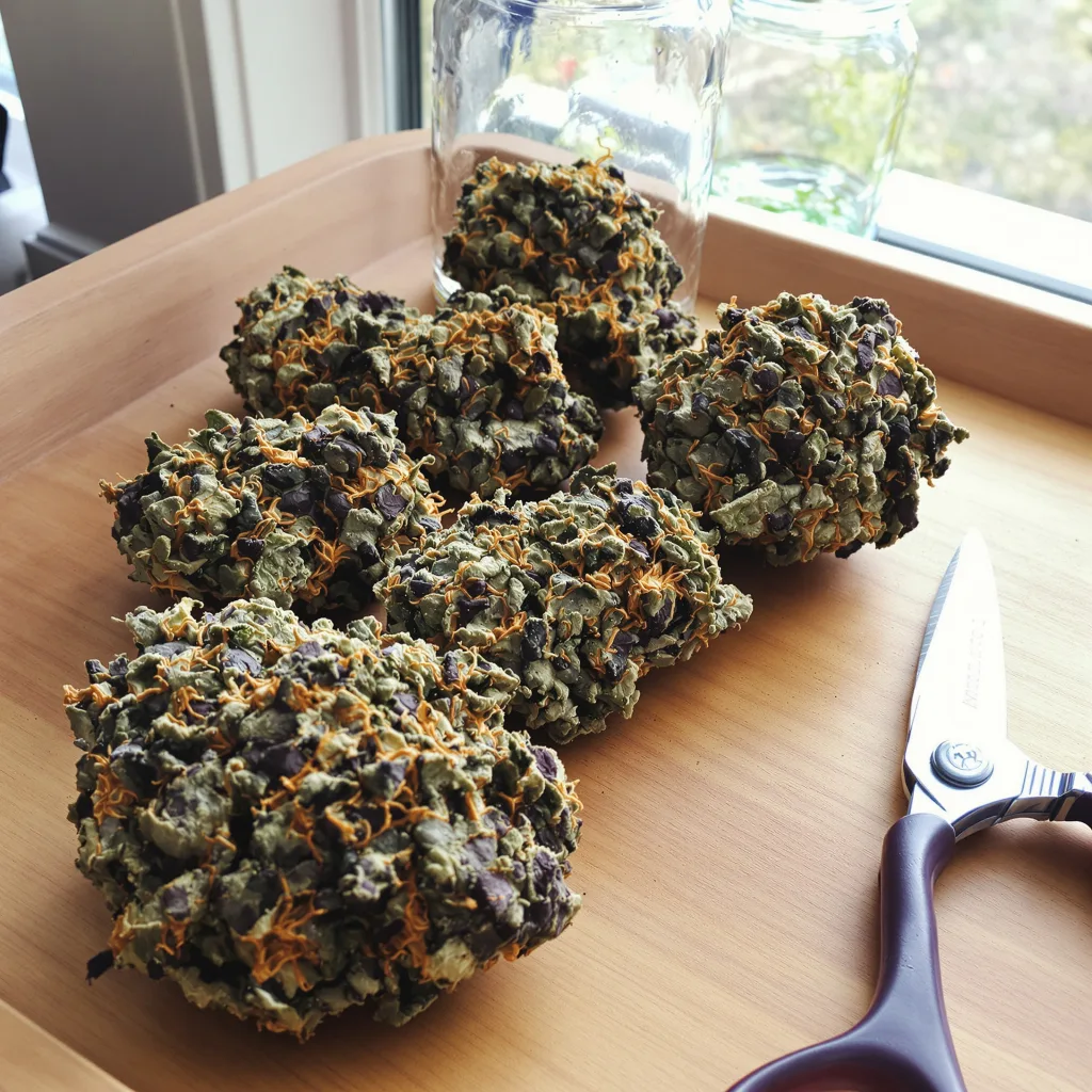 Buddha Tahoe 100% indica / 50% sativa — fleur avec trichomes visibles
