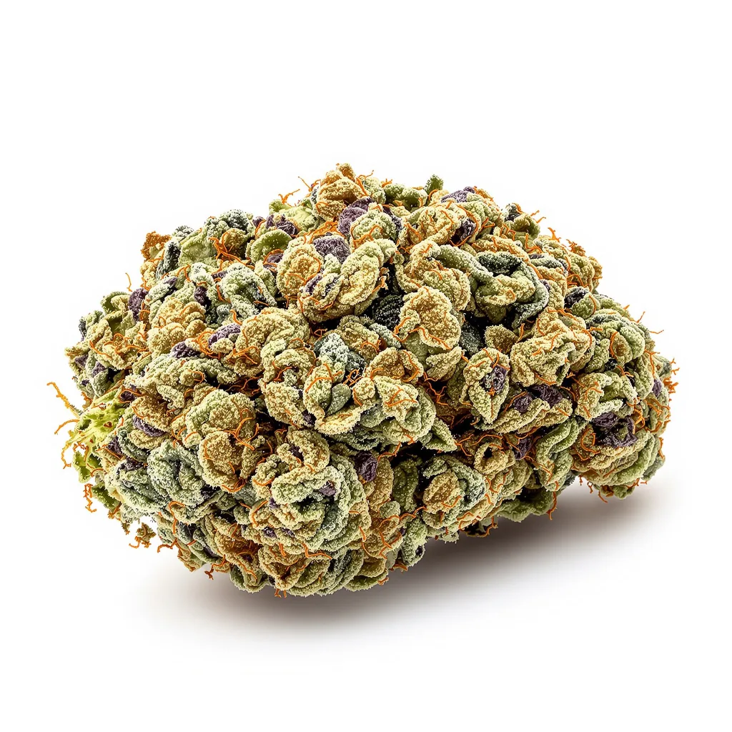 Burmese Kush 50% indica / 50% sativa — fleur avec trichomes visibles