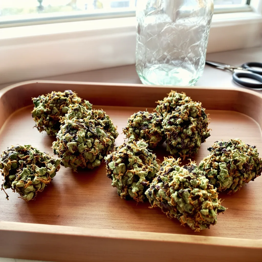 Butter OG 81% indica / 19% sativa — fleur avec trichomes visibles