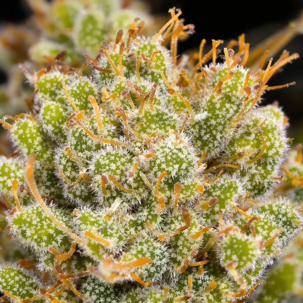 Gros plan de fleur de cannabis Cactus montrant structure aérée vert lime