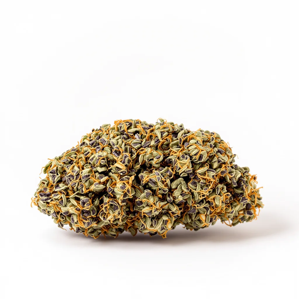 Caffeine Bomb 66% indica / 34% sativa — fleur avec trichomes visibles
