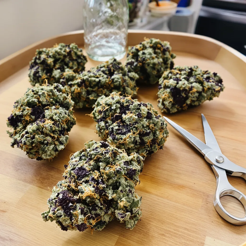 Candy Cream 66% indica / 34% sativa — fleur avec trichomes visibles