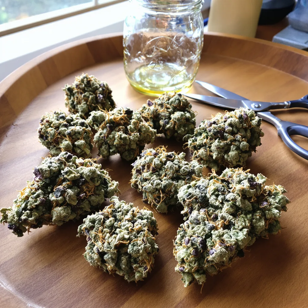 Candy Jack 50% indica / 50% sativa — fleur avec trichomes visibles