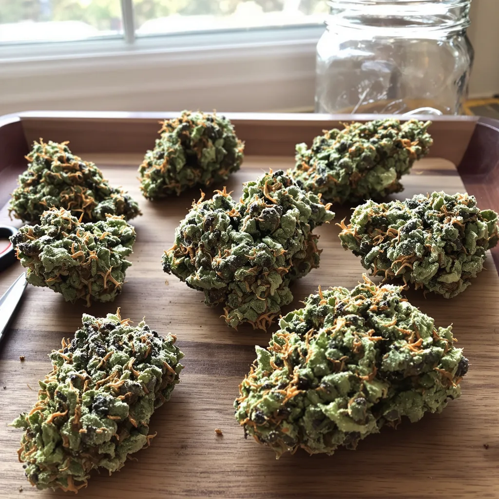 Candy Kush 54% indica / 46% sativa — fleur avec trichomes visibles