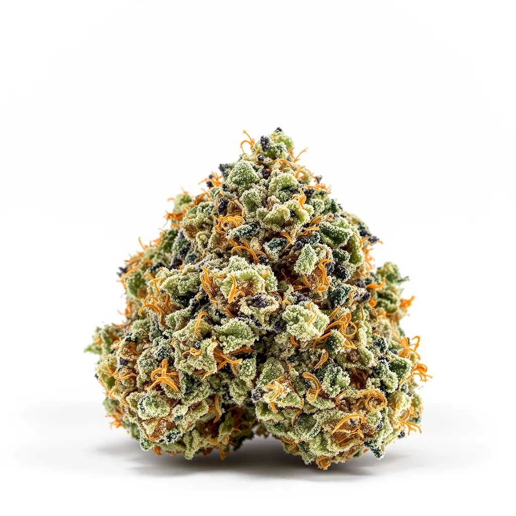 Candy Kush 54% indica / 46% sativa — fleur avec trichomes visibles