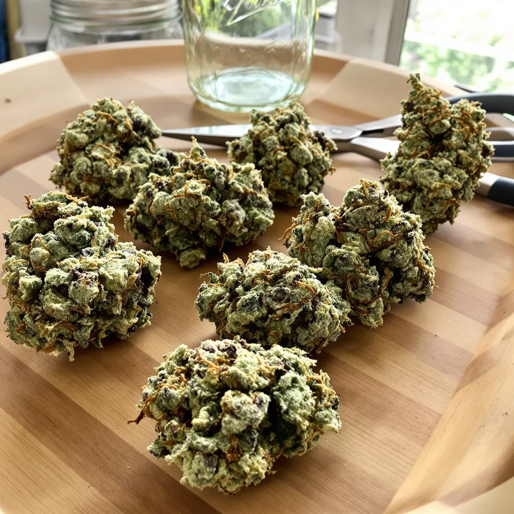 Candy Kush 54% indica / 46% sativa — fleur avec trichomes visibles