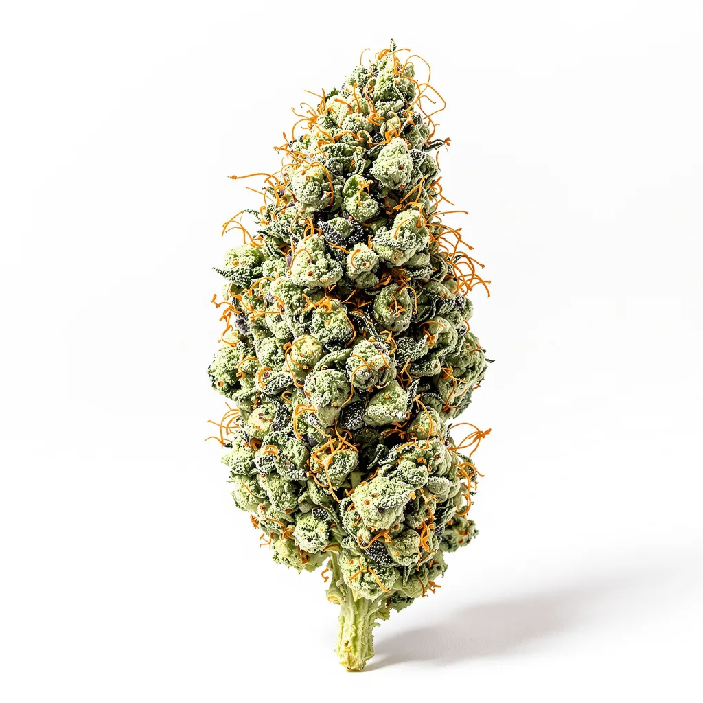 Candy Kush 54% indica / 46% sativa — fleur avec trichomes visibles