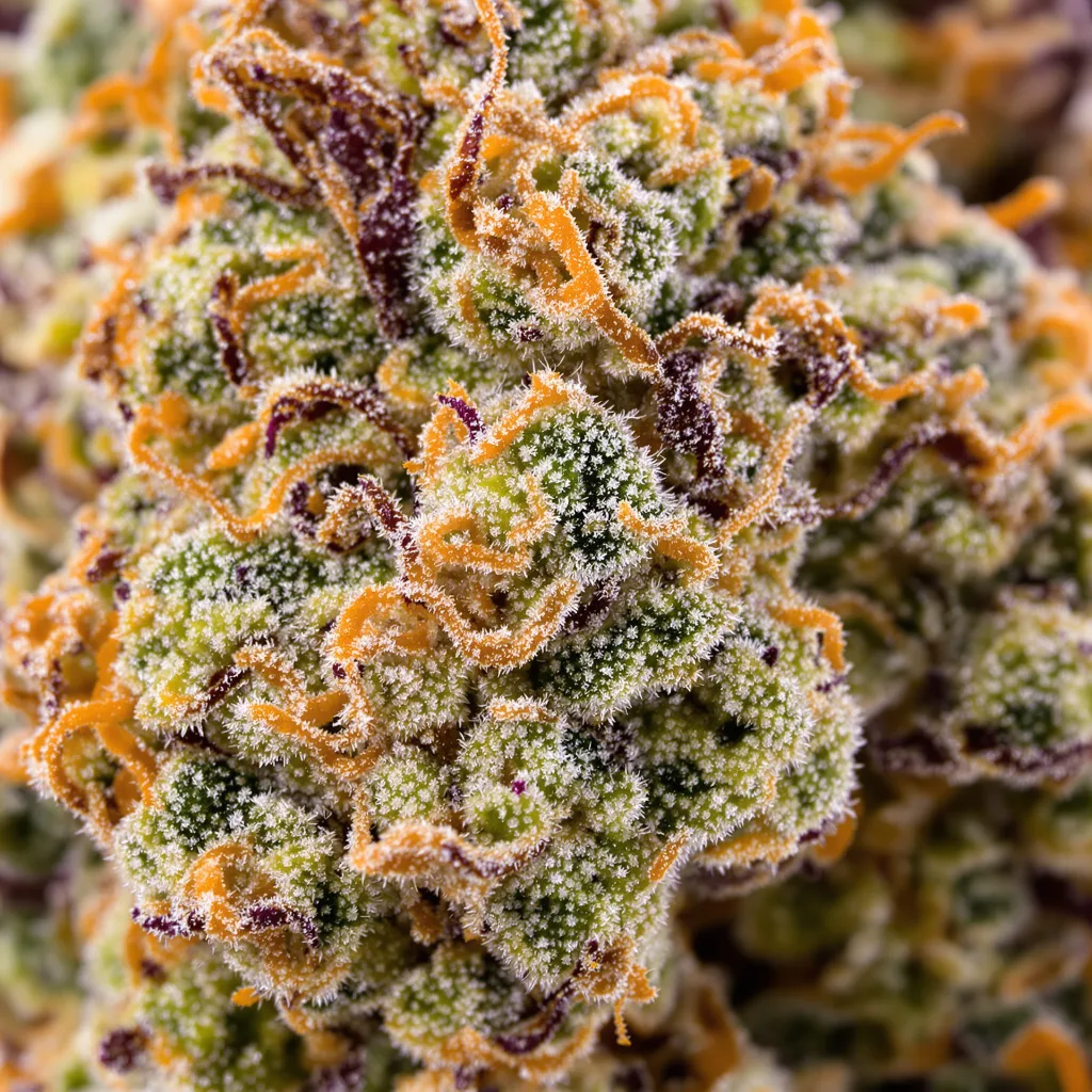 Gros plan de fleur de cannabis Canna-Tsu montrant structure ouverte avec pistils orangés