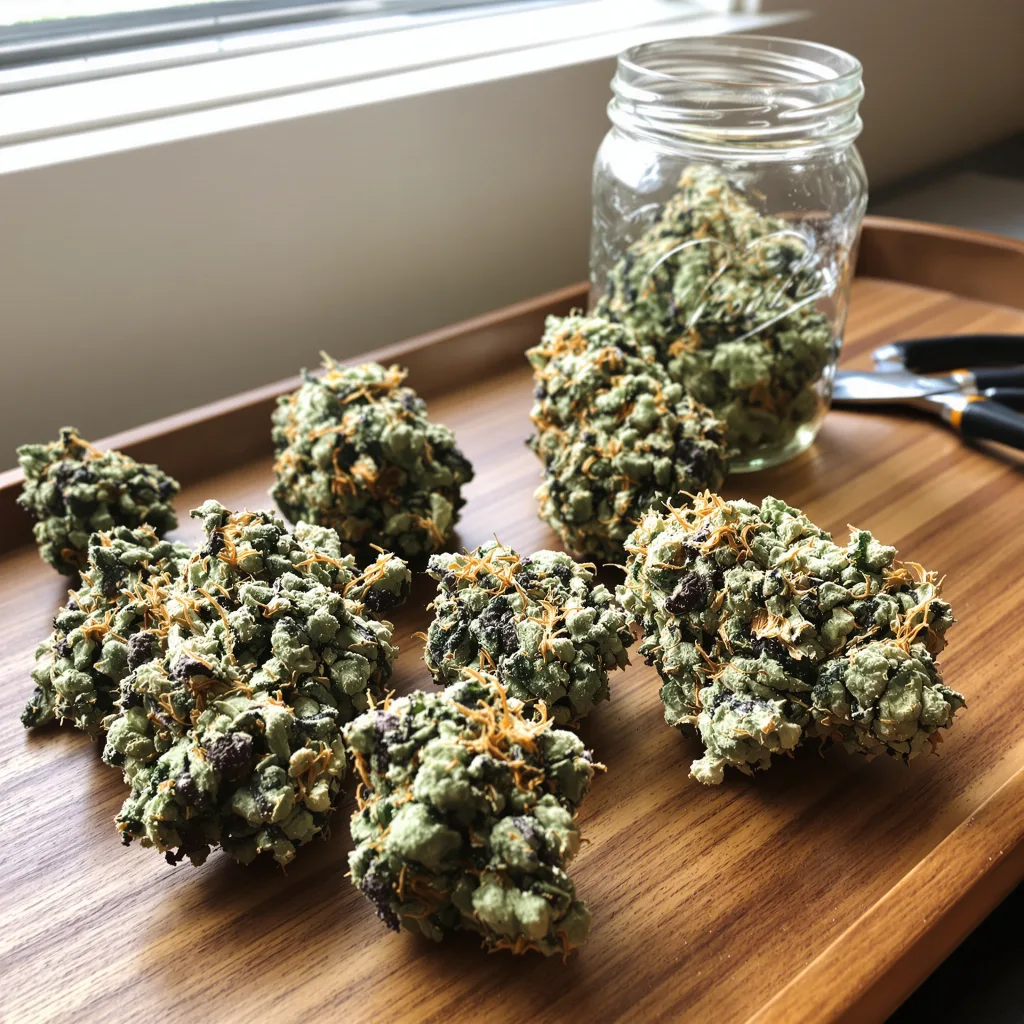 Canna-Tsu Kush 50% indica / 50% sativa — fleur avec trichomes visibles