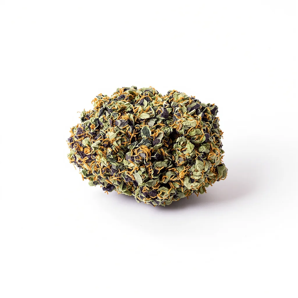 Cascadia Kush 74% indica / 26% sativa — fleur avec trichomes visibles
