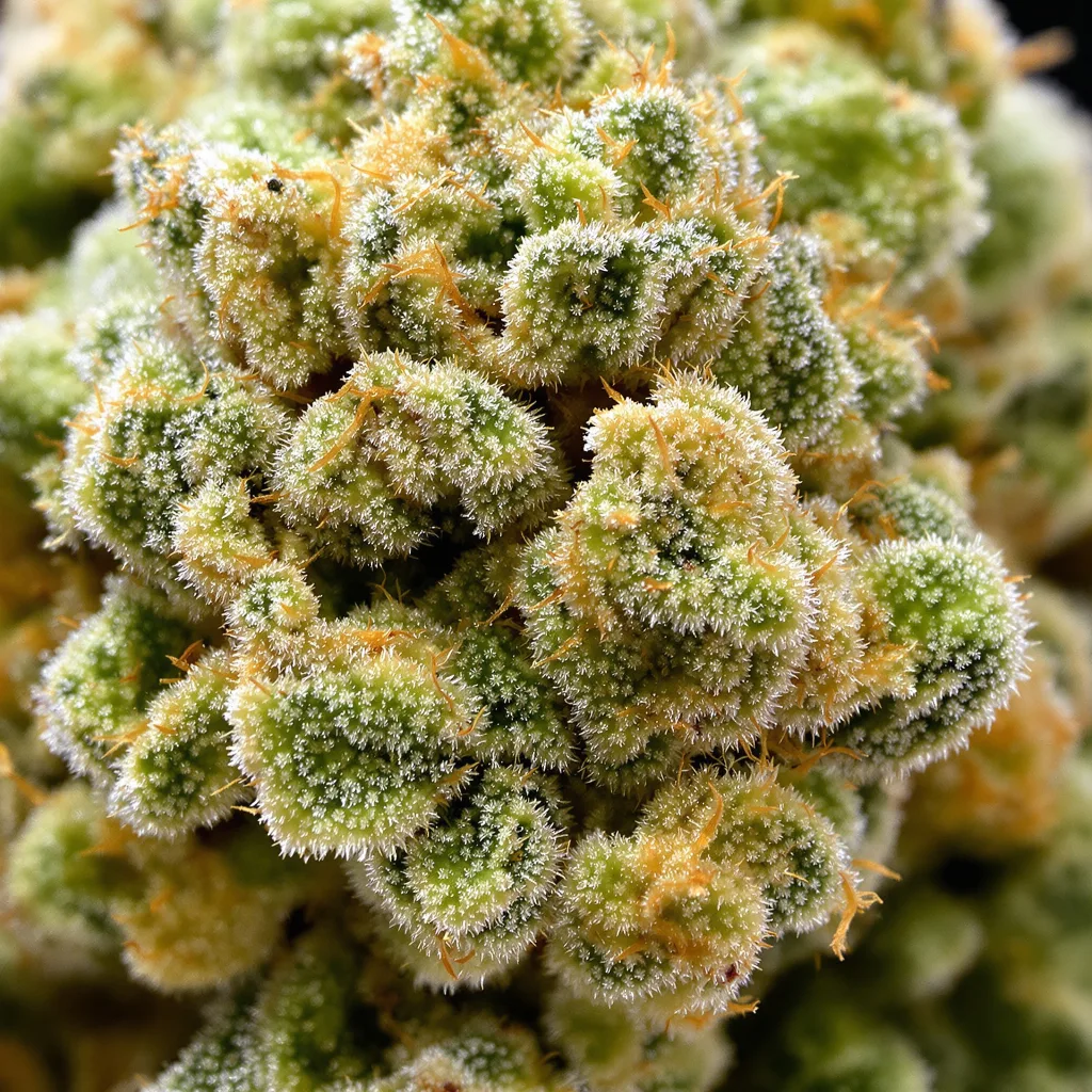 Gros plan de fleur de cannabis Casey Jones montrant structure aérée vert lime