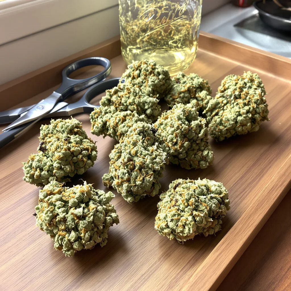 CBD Blueberry 46% indica / 54% sativa — fleur avec trichomes visibles