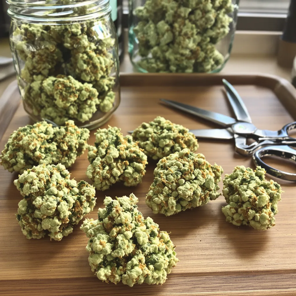 CBD Caramel 43% indica / 57% sativa — fleur avec trichomes visibles