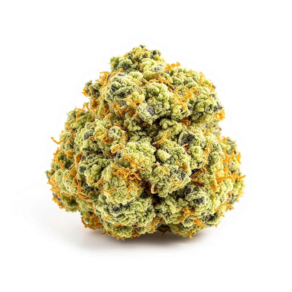 CBD Caramel 43% indica / 57% sativa — fleur avec trichomes visibles