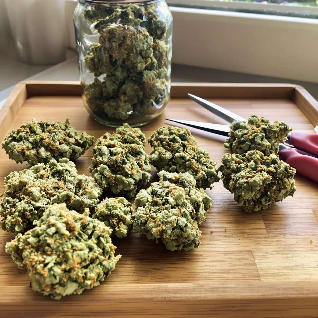 CBD Cream &amp; Cheese 40% indica / 60% sativa — fleur avec trichomes visibles