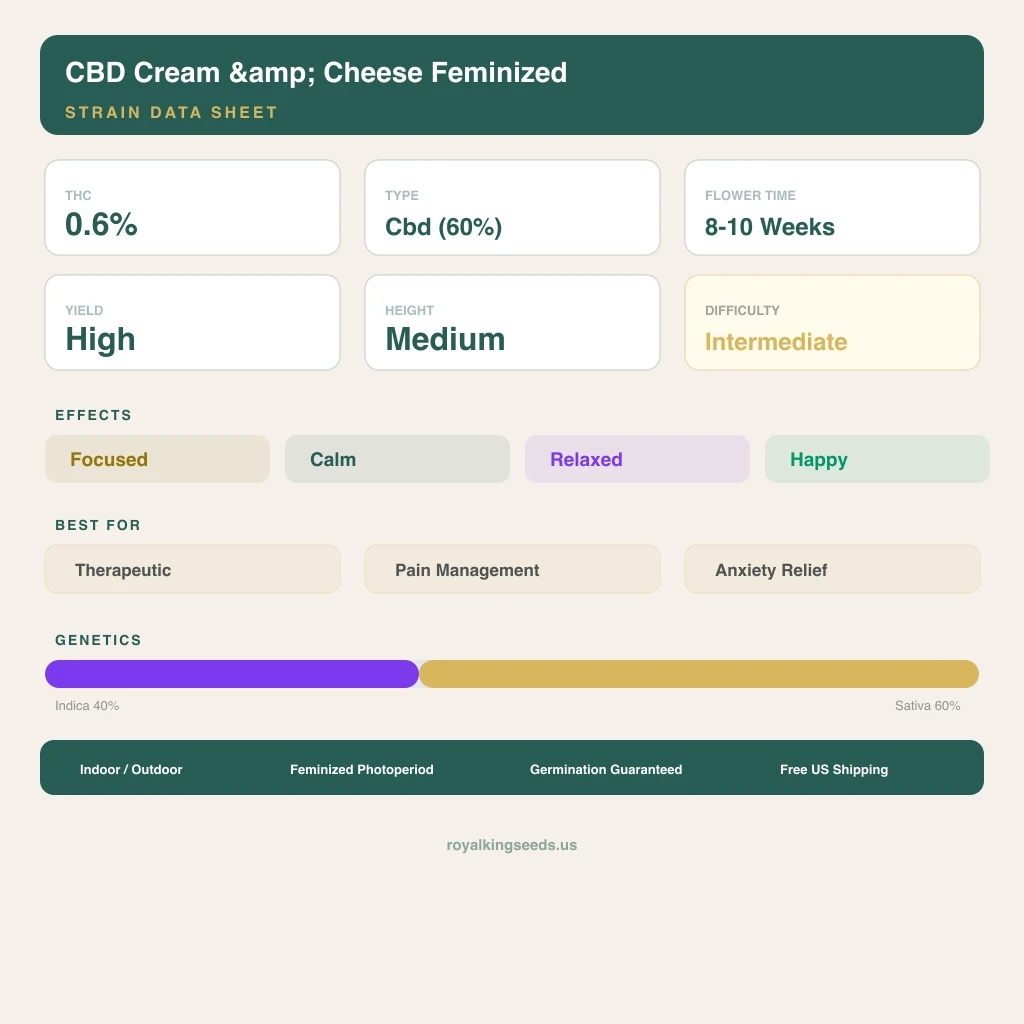 CBD Cream &amp; Cheese 40% indica / 60% sativa — fleur avec trichomes visibles