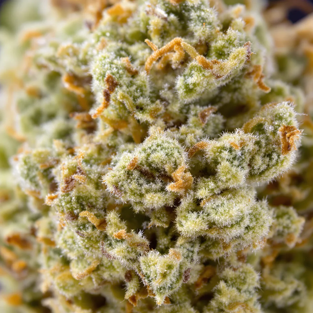Gros plan de fleur de cannabis CBD Critical Cure montrant fleur claire à faible résine