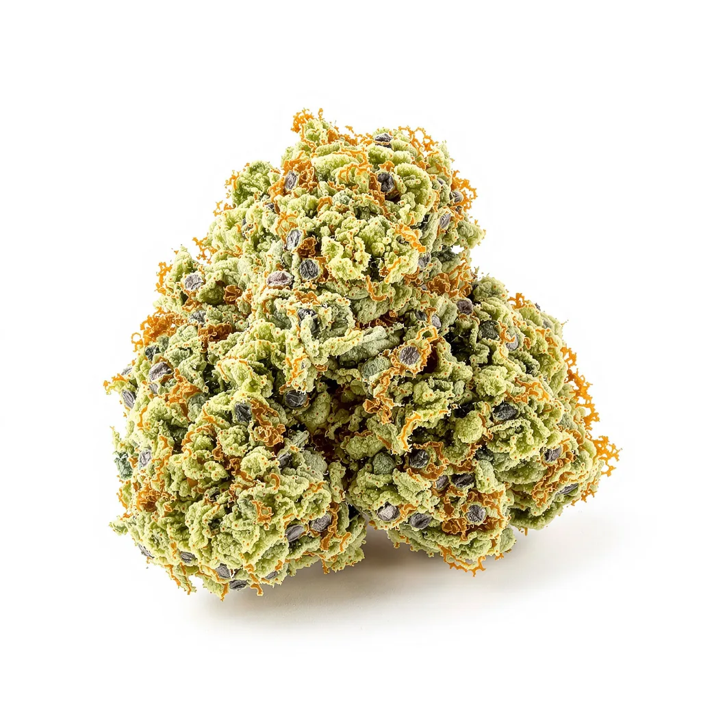 CBD Critical Cure 48% indica / 52% sativa — fleur avec trichomes visibles
