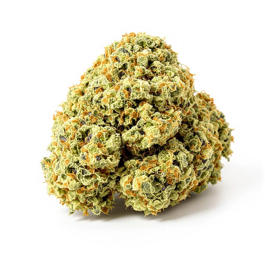 CBD Critical Mango 47% indica / 53% sativa — fleur avec trichomes visibles
