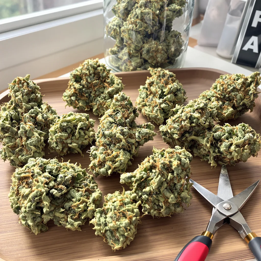 CBD Fast Eddy 42% indica / 58% sativa — fleur avec trichomes visibles