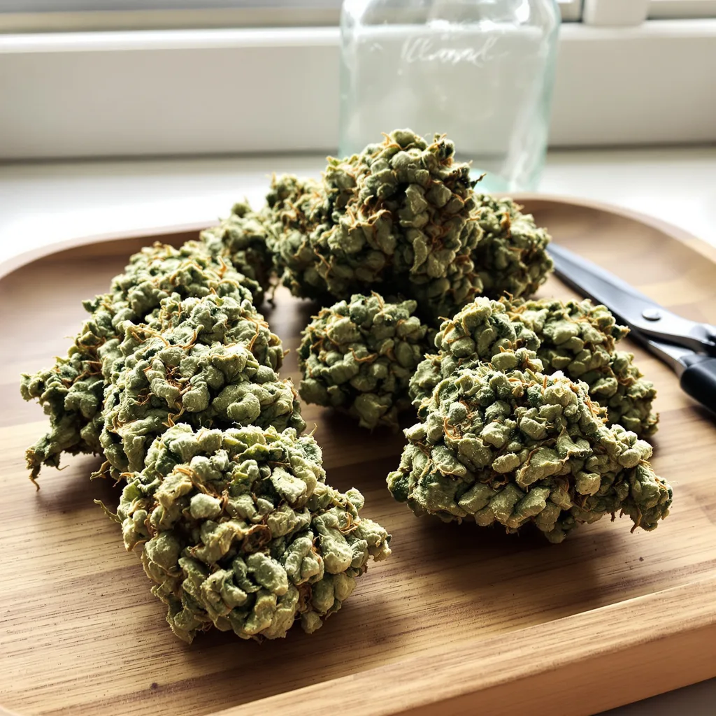 CBD Haze 40% indica / 60% sativa — fleur avec trichomes visibles