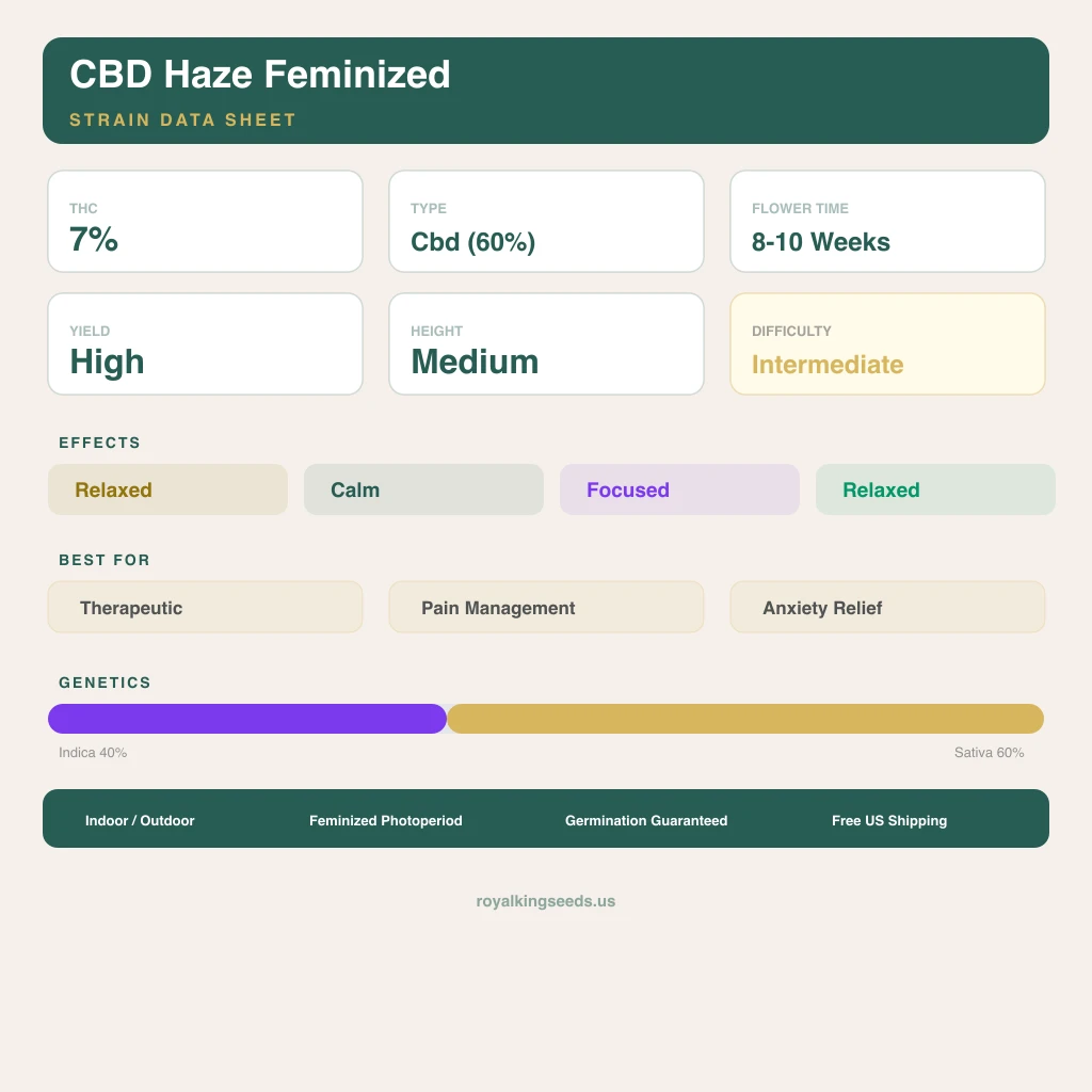 CBD Haze 40% indica / 60% sativa — fleur avec trichomes visibles