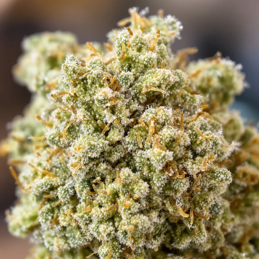 Gros plan de fleur de cannabis CBD Lemon Potion montrant fleur claire à faible résine