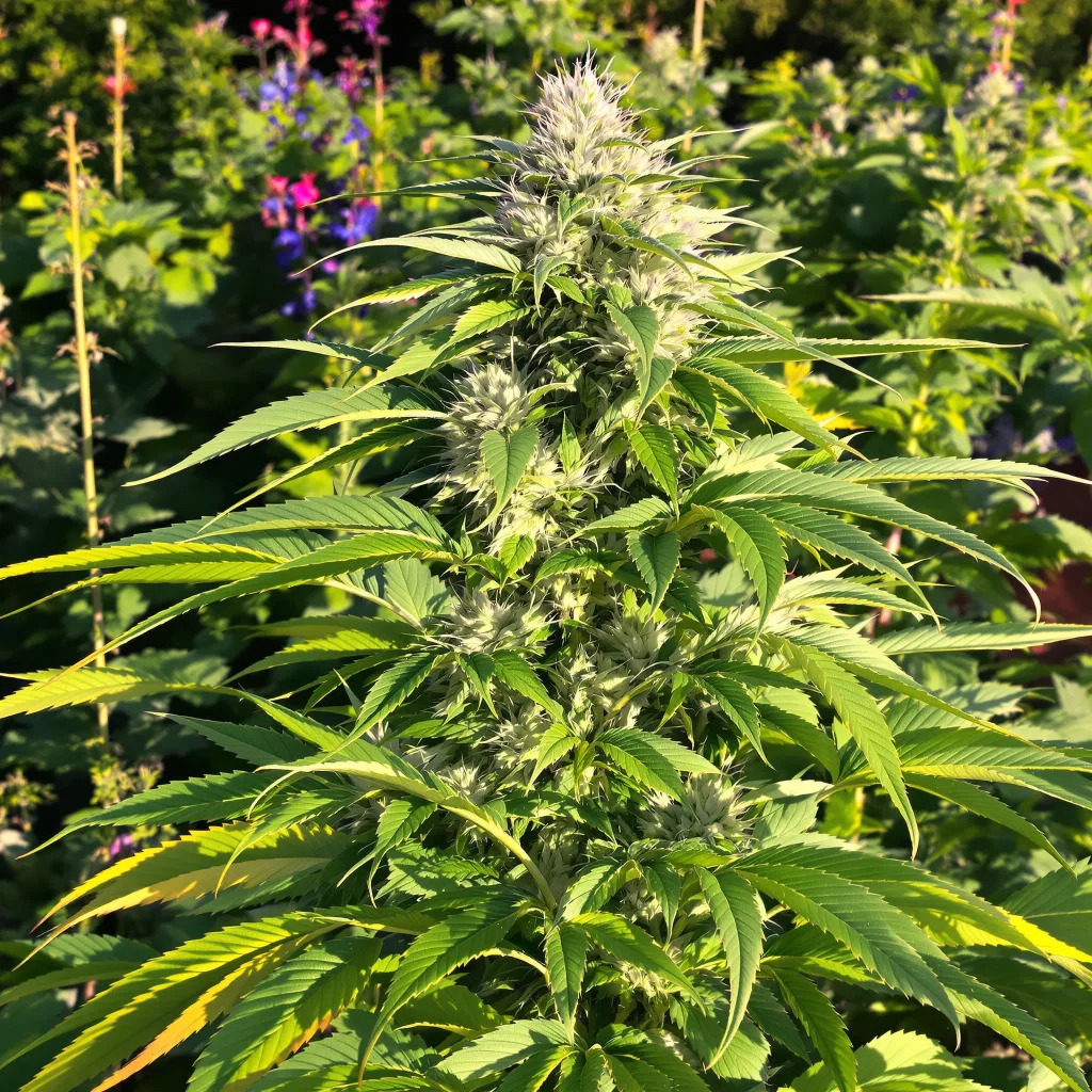CBD Mango Haze 46% indica / 54% sativa — fleur avec trichomes visibles