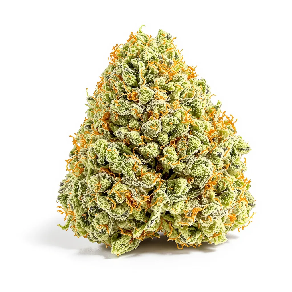 CBD Mango Haze 46% indica / 54% sativa — fleur avec trichomes visibles