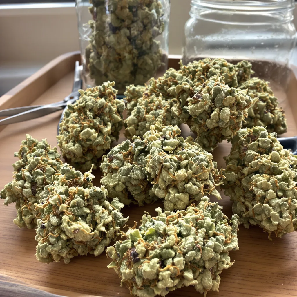 CBD MediHaze 59% indica / 41% sativa — fleur avec trichomes visibles