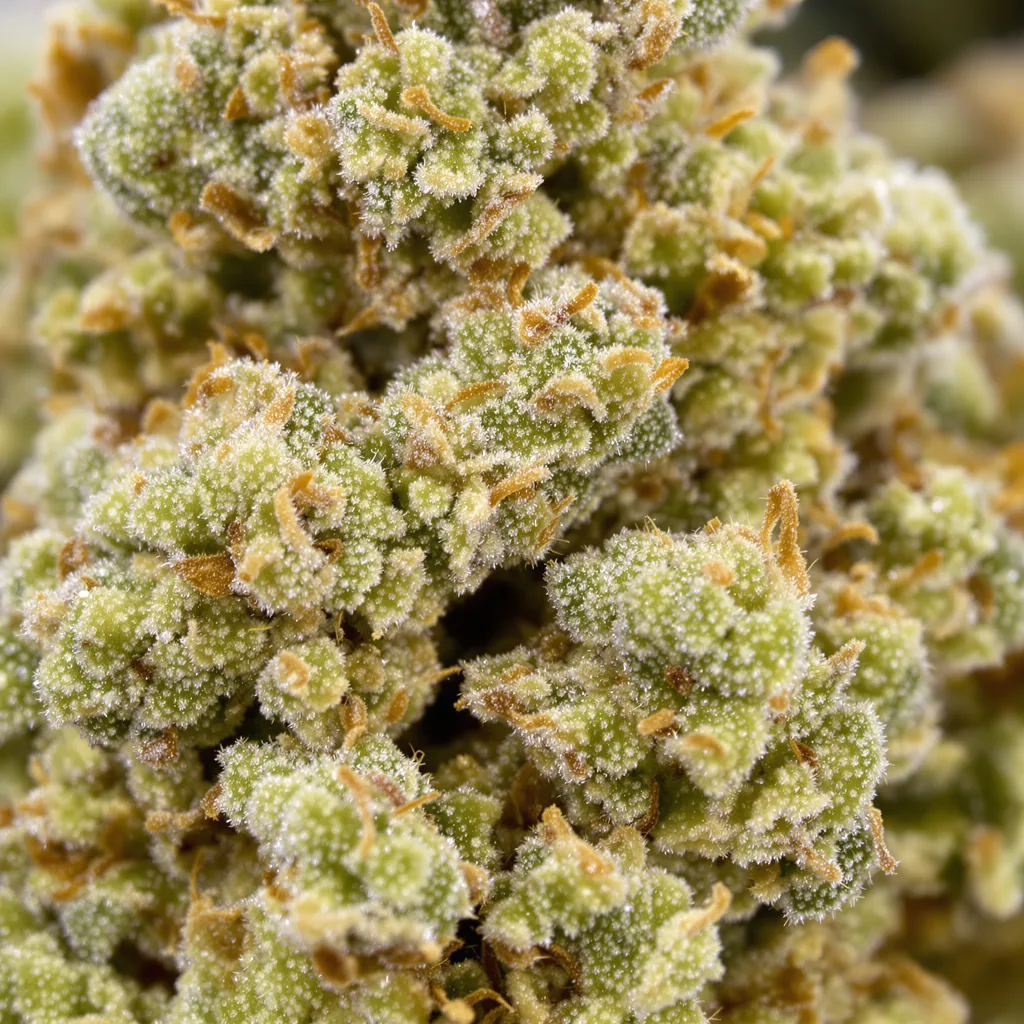 Gros plan de fleur de cannabis CBD MediHaze montrant fleur claire à faible résine