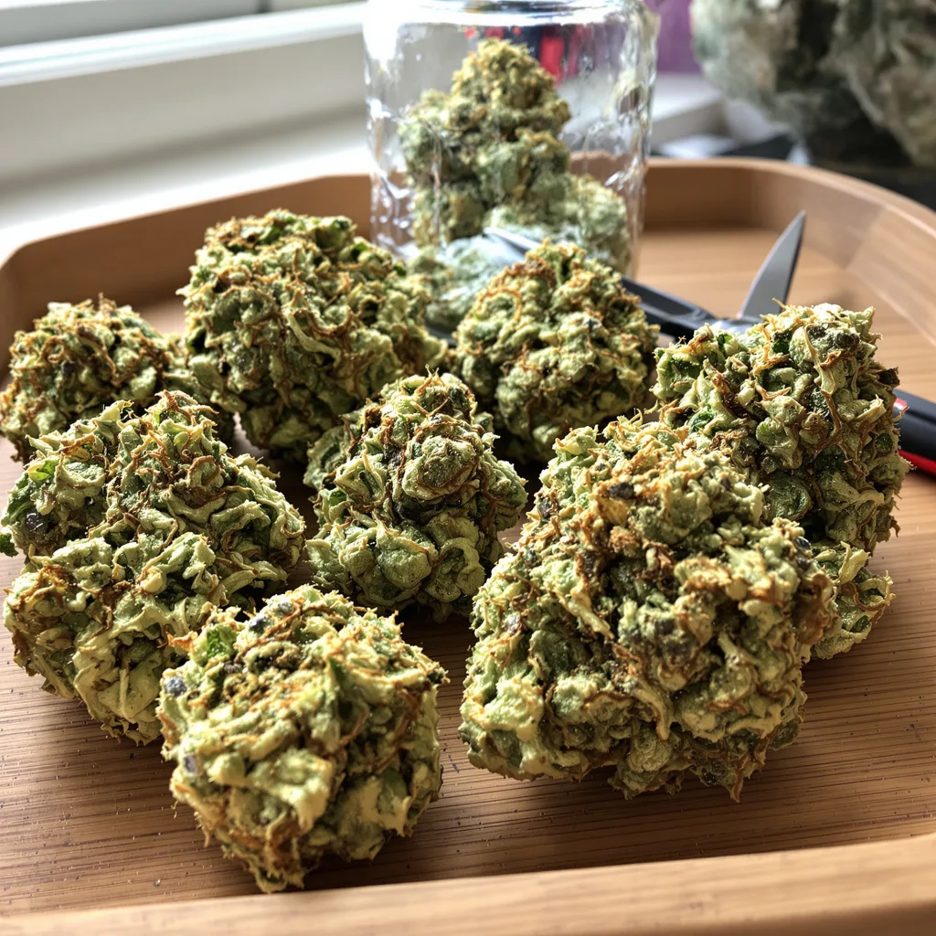 CBD PH Haze 58% indica / 42% sativa — fleur avec trichomes visibles