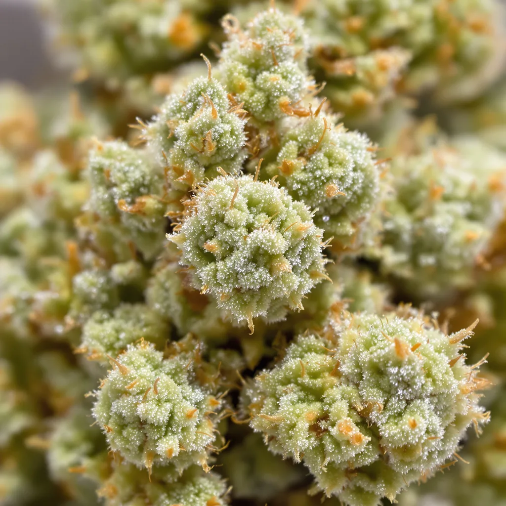 Gros plan de fleur de cannabis CBD Solomatic montrant fleur claire à faible résine