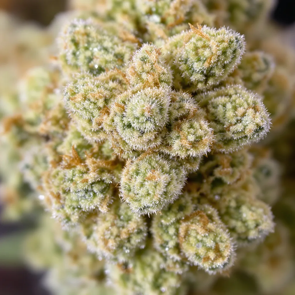 Gros plan de fleur de cannabis CBD Solomatic montrant fleur claire à faible résine