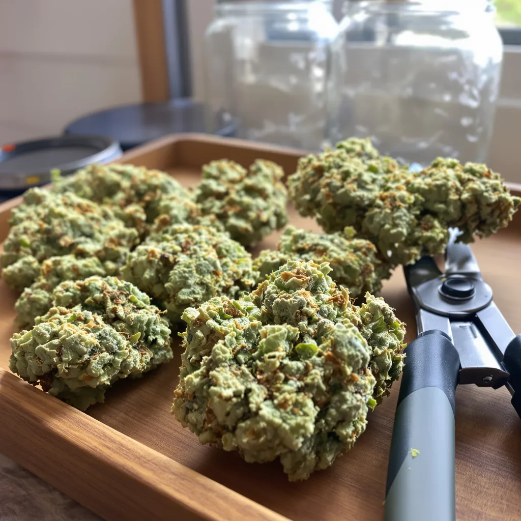CBD Sour Lemon 44% indica / 56% sativa — fleur avec trichomes visibles