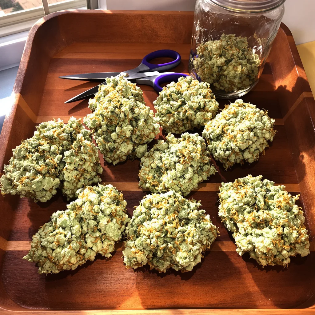 CBD Therapy 41% indica / 59% sativa — fleur avec trichomes visibles