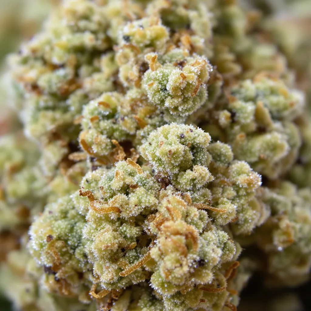 Gros plan de fleur de cannabis CBD Therapy montrant fleur claire à faible résine