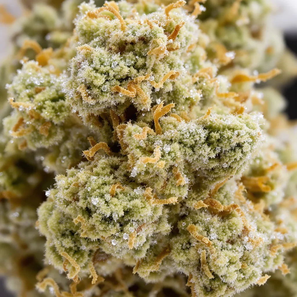 Gros plan de fleur de cannabis CBD Yummy montrant fleur claire à faible résine